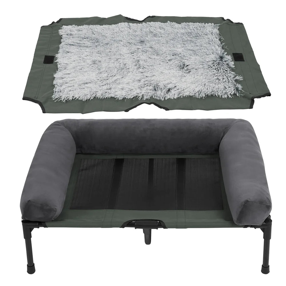 BORWART CN Outdoor Raised Dog Bed With Cooling Breathable Mat And Plush Mat