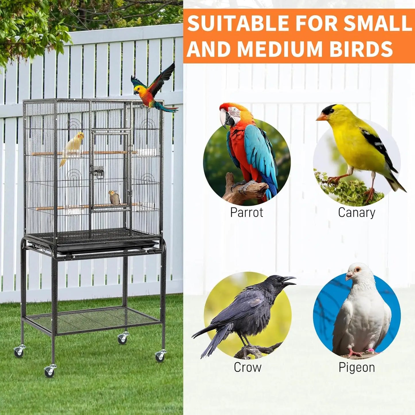 Wrought Iron Parakeet Cage On Wheels With Slide Out Tray