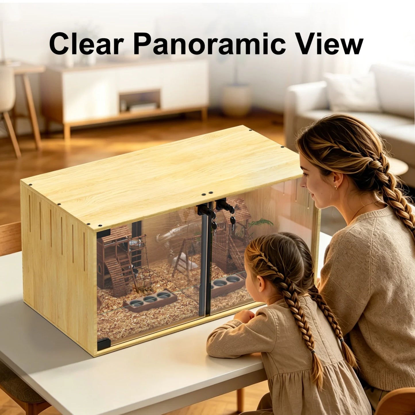 Wooden Small Animal Cage With Tempered Glass Panels