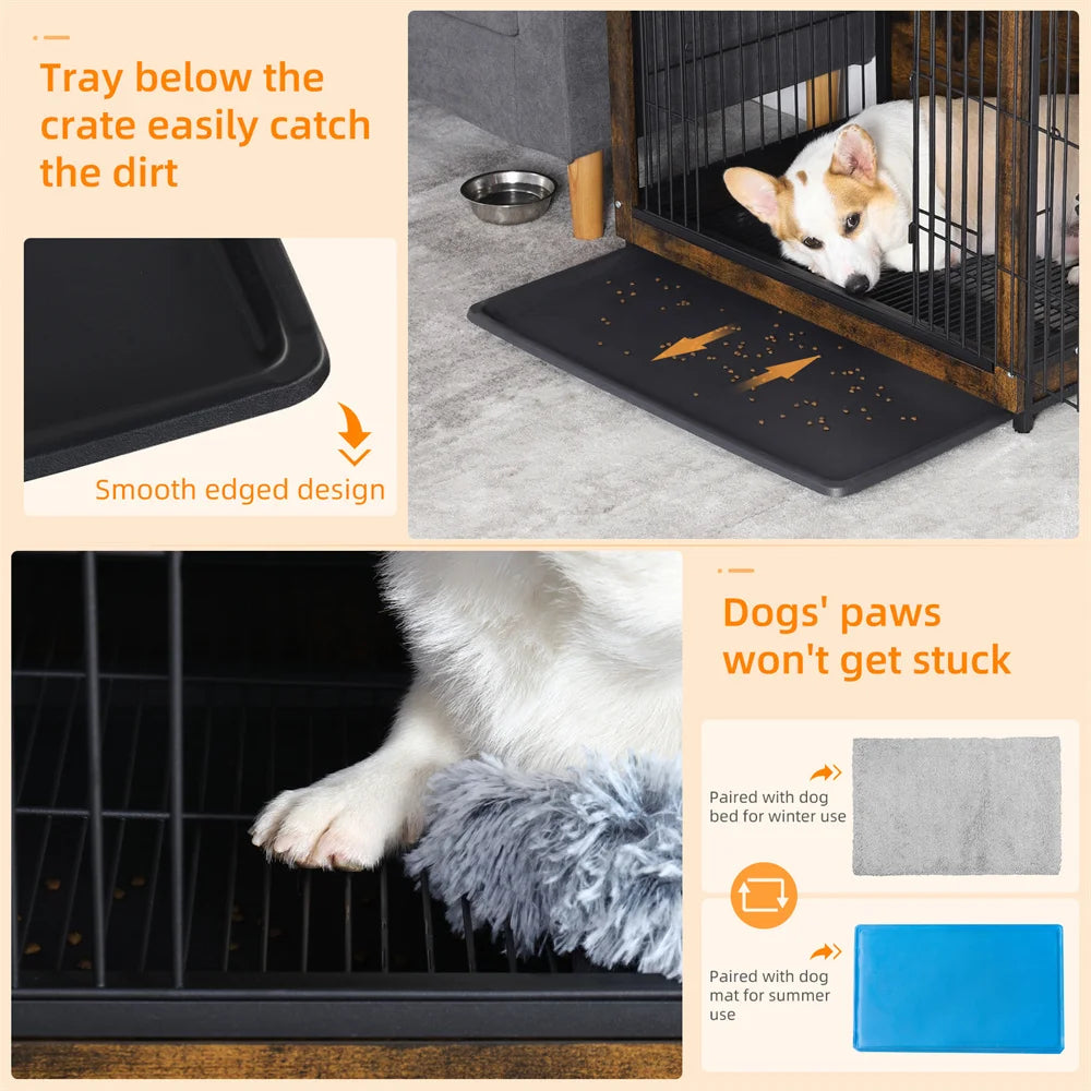 BORWART Elevated Dog Crate Table With Double Doors Removable Tray