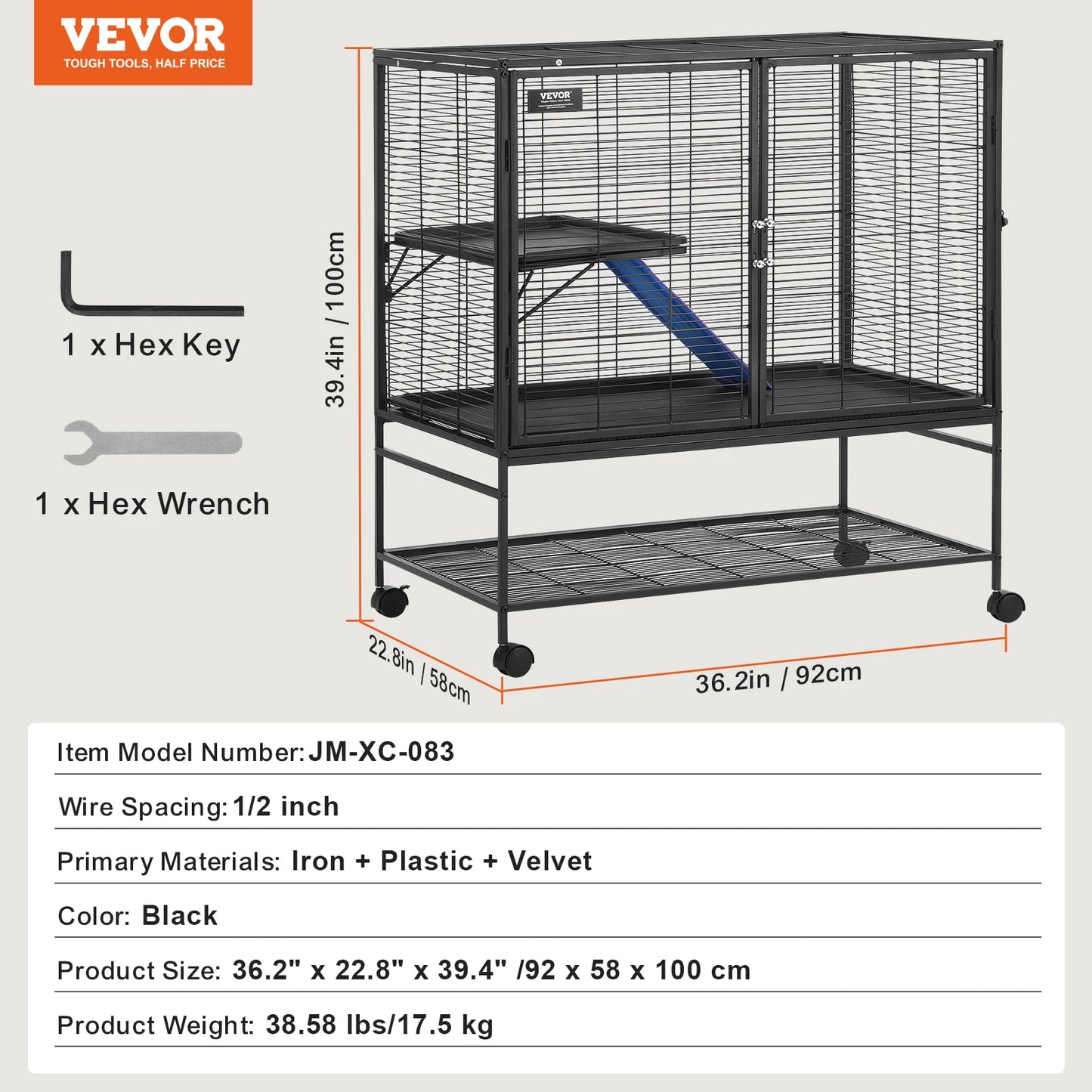 SucceBuy 64.6 Inch Rolling Metal Multi Tier Small Animal Cage