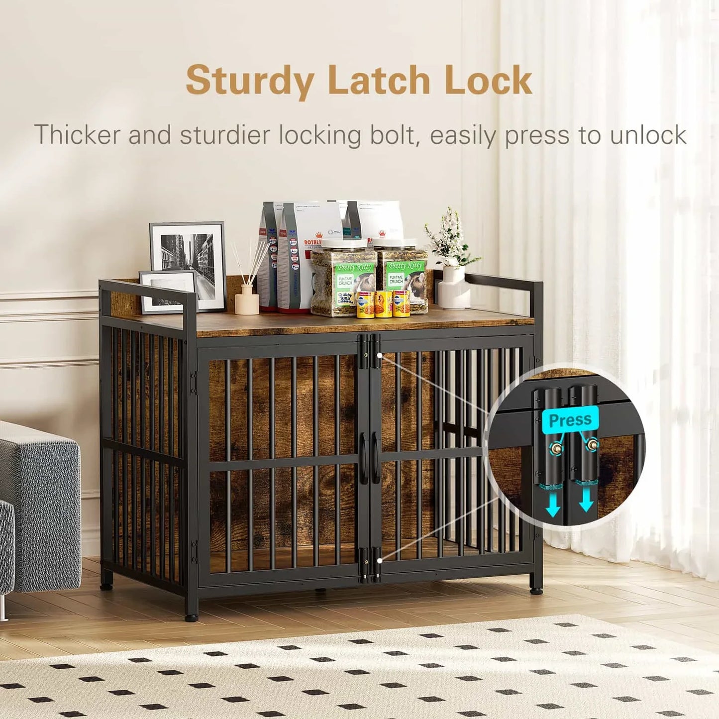 Multifunctional Wood End Table With Flip Top And Pet Crate