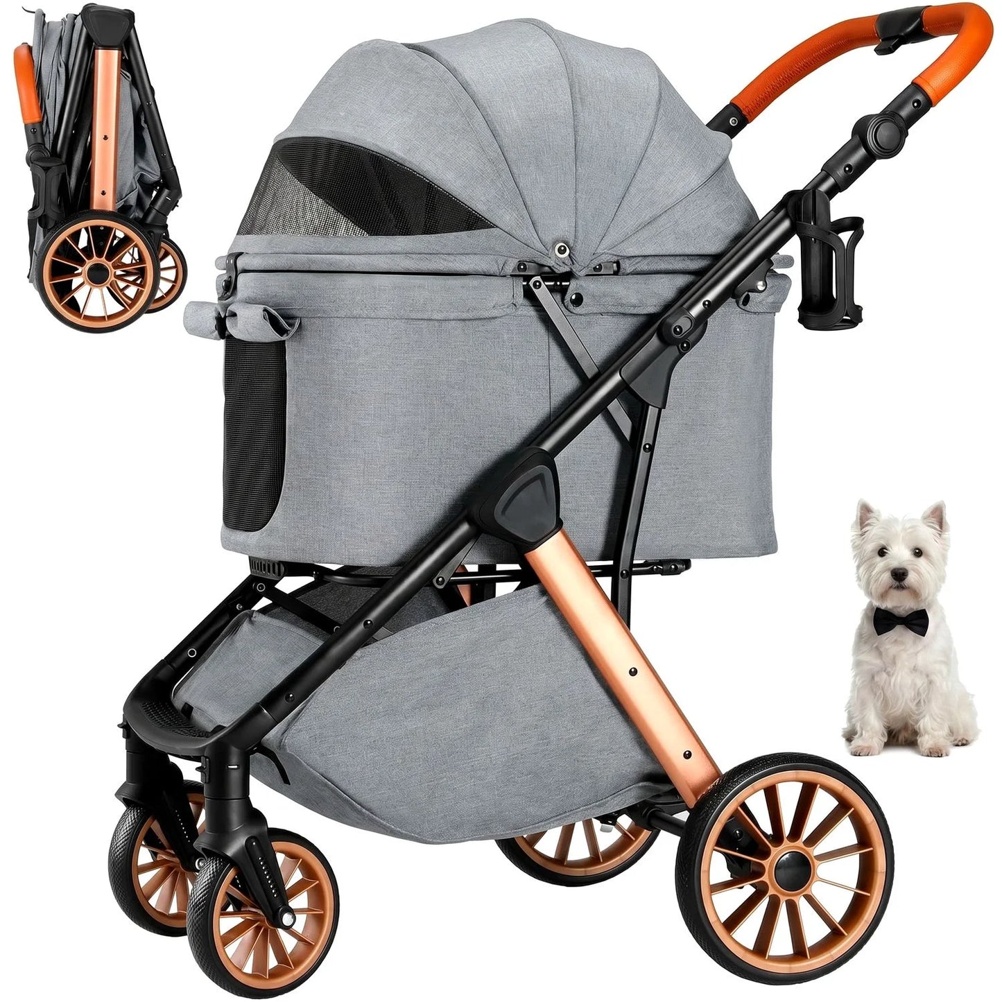Foldable Pet Stroller All Terrain Travel Carrier With Shock Absorbers