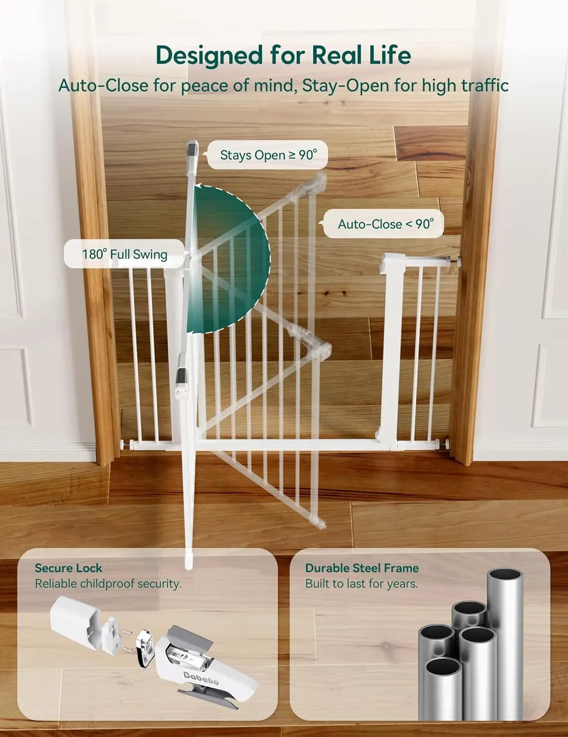 Auto Close Pressure Mounted Safety Gate For Stairs And Doorways