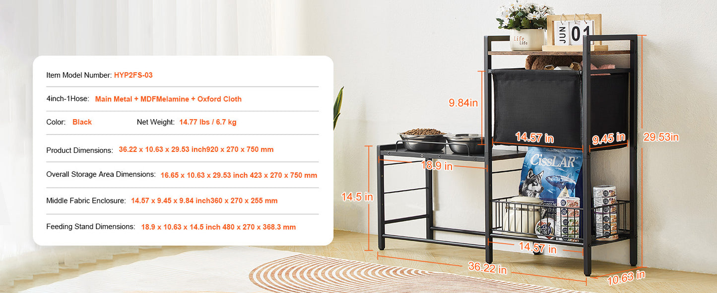 Pet Feeding Station With Storage Elevated Bowls And Shelves