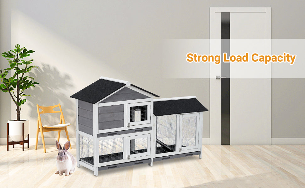 58 Inch Wooden Roof Indoor Outdoor Two Tier Rabbit Hutch