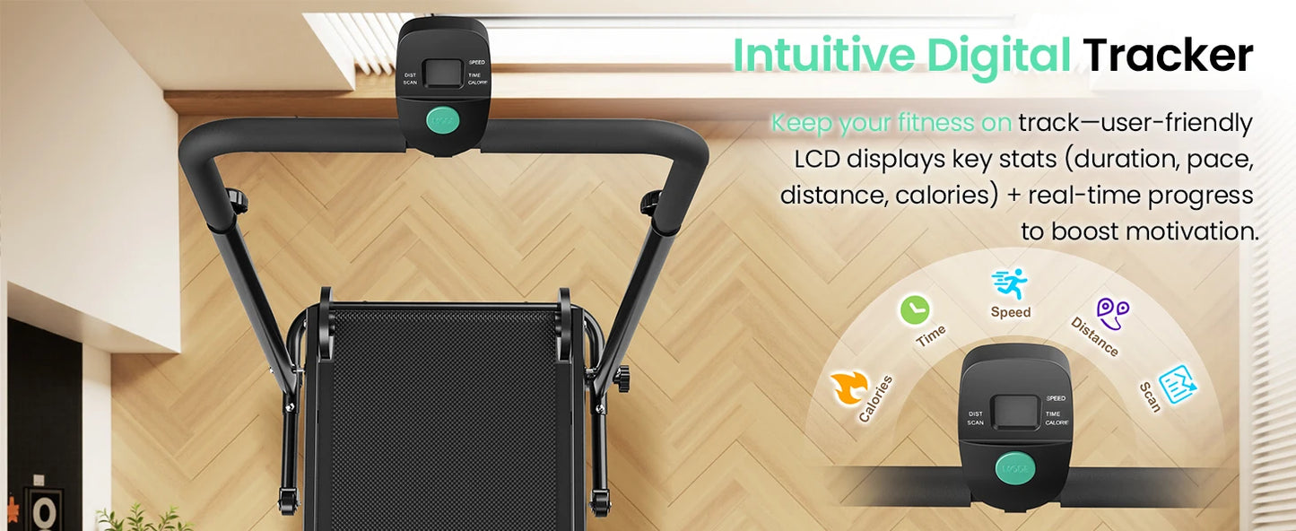 AKLUER Non Electric Treadmill With Dual Flywheels And LCD Monitor