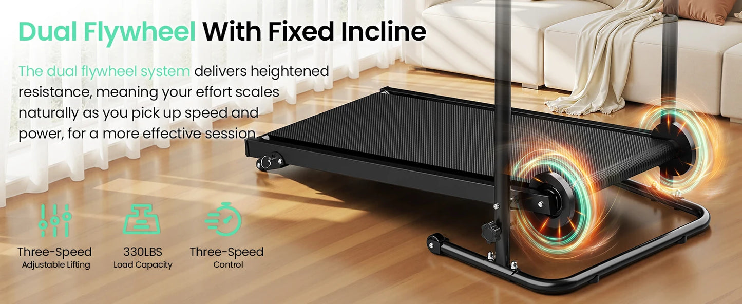 AKLUER Non Electric Treadmill With Dual Flywheels And LCD Monitor
