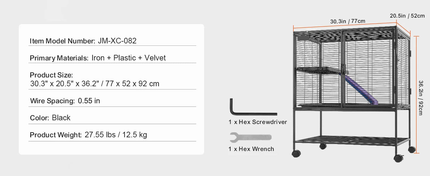 SucceBuy 64.6 Inch Rolling Metal Multi Tier Small Animal Cage