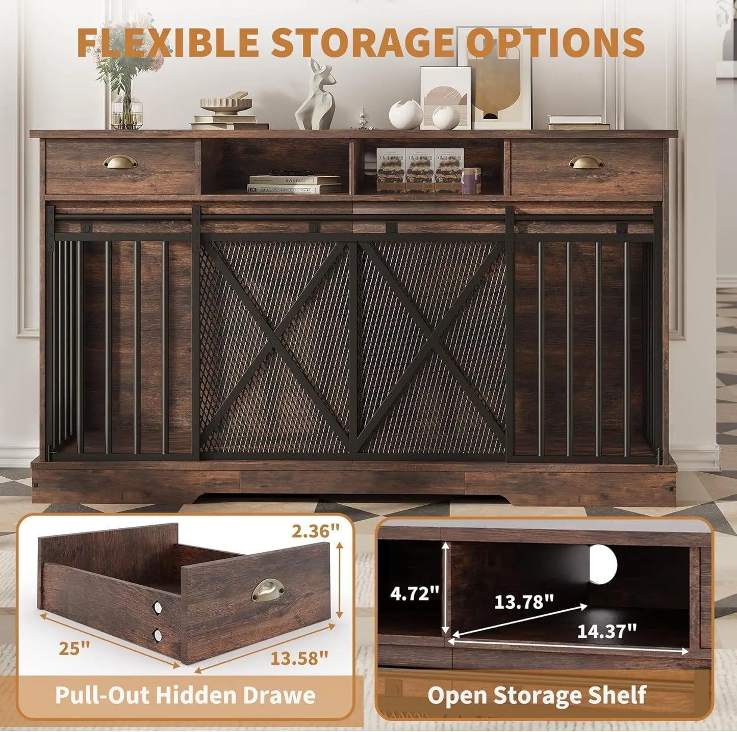 Heavy Duty Double Dog Crate Furniture With Drawers