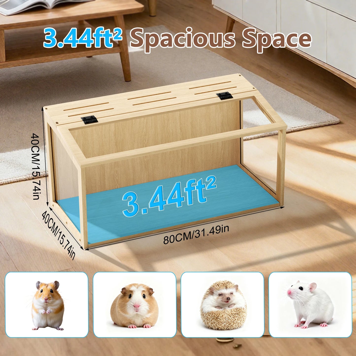 Bingopaw Large Wooden Hamster Cage With LED Light
