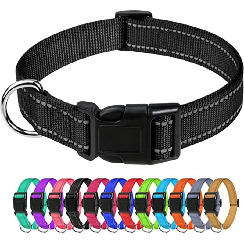 Reflective Adjustable Nylon Pet Collar For Dogs And Cats