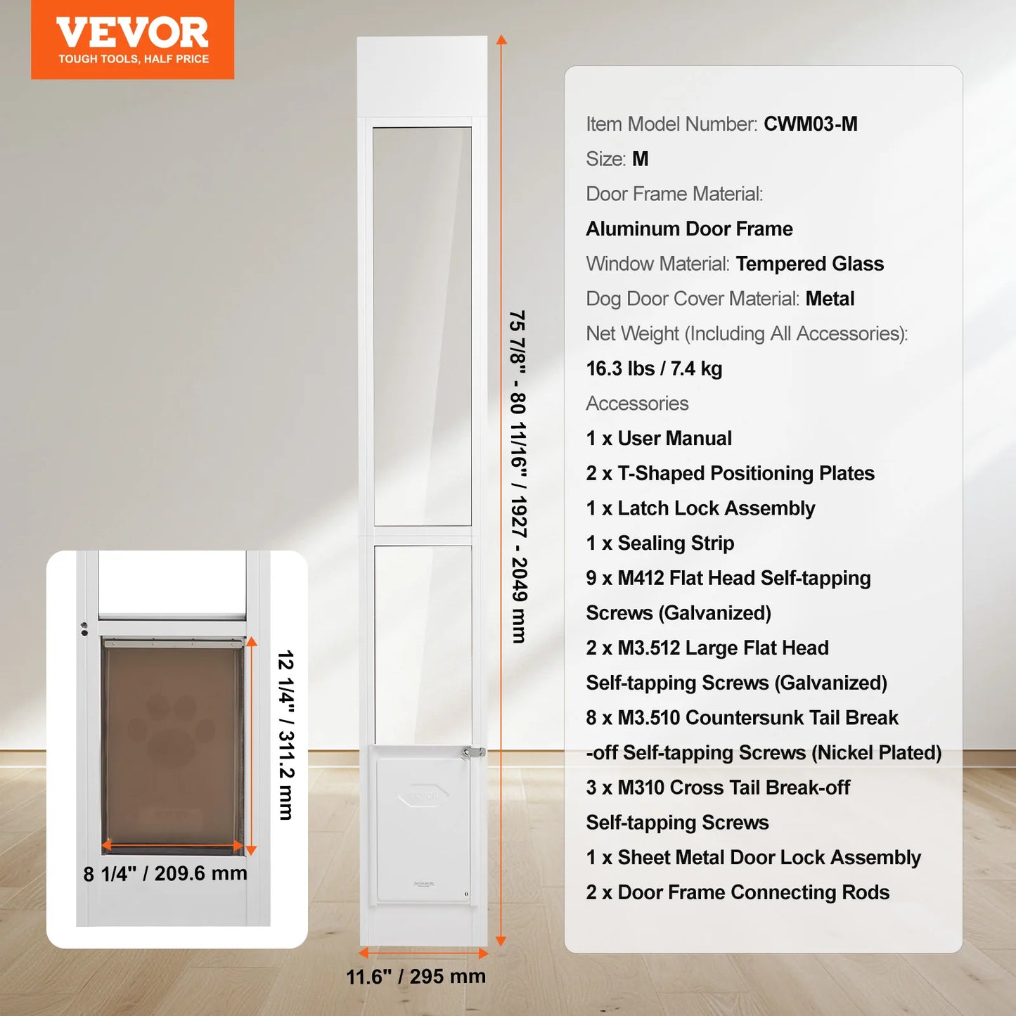 Dog Door For Sliding Glass Door With Adjustable Height Aluminum Frame