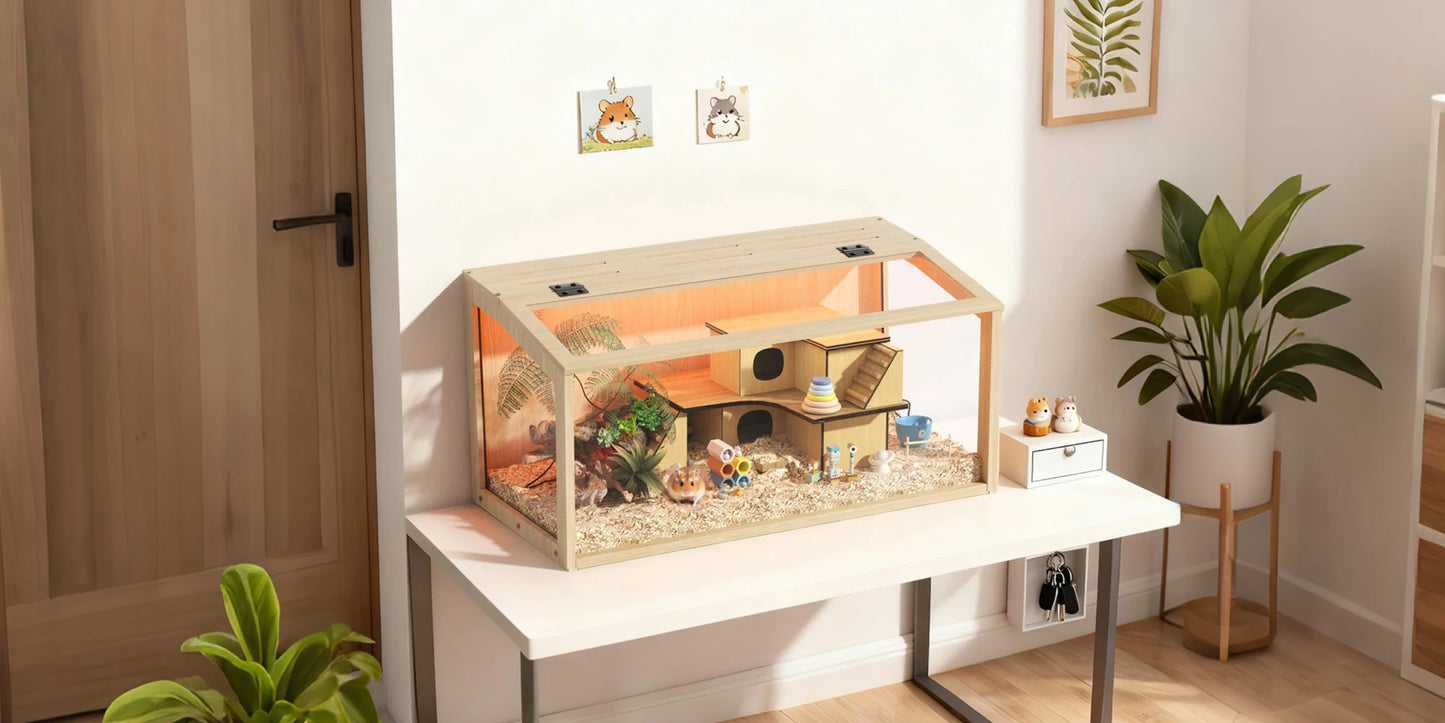 Bingopaw Large Wooden Hamster Cage With LED Light