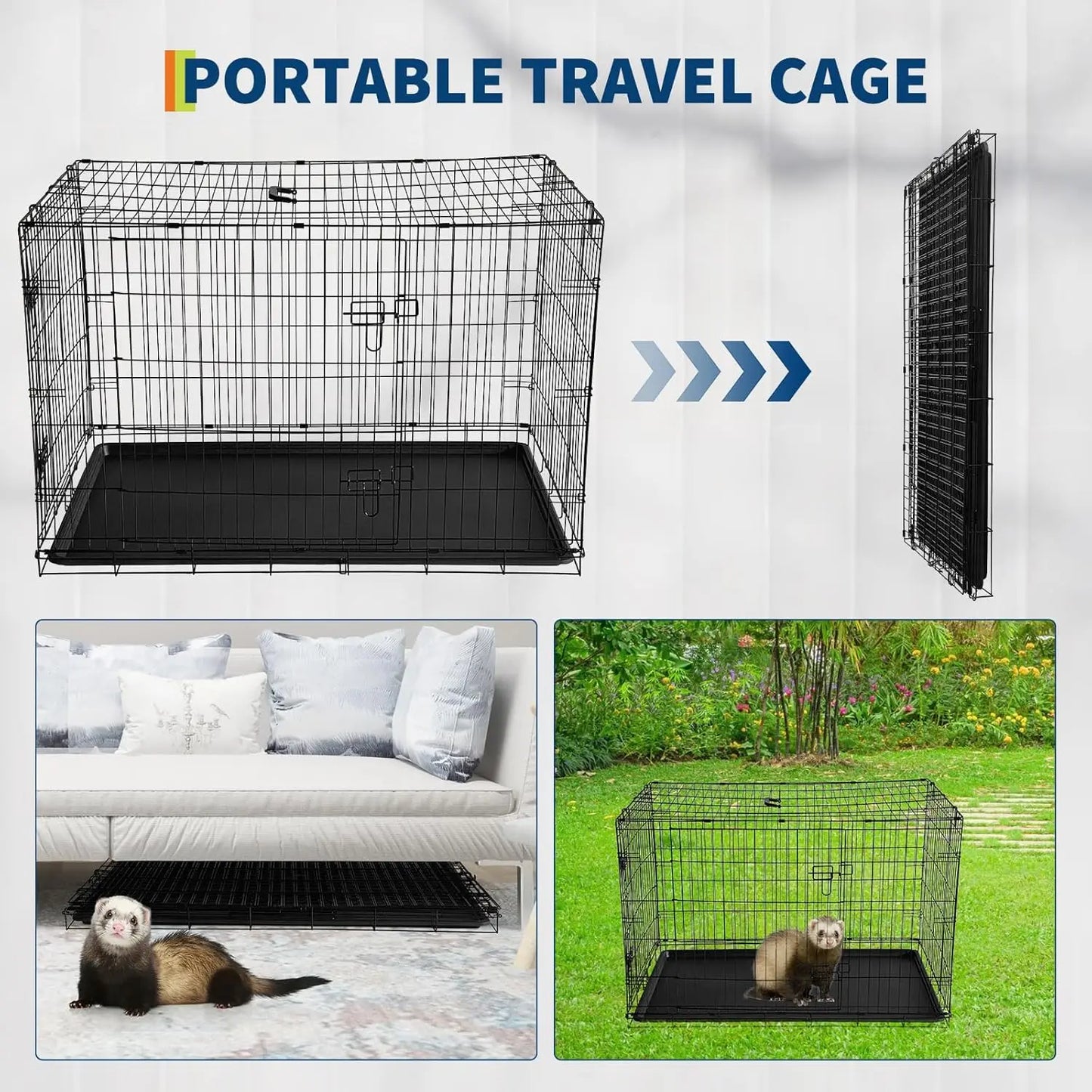 HiMISS Rabbit Cage Portable Folding Carrier With Slide Out Tray