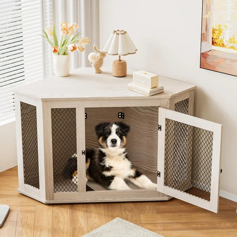 Pretzi Corner Dog Crate Furniture With Metal Mesh Indoor