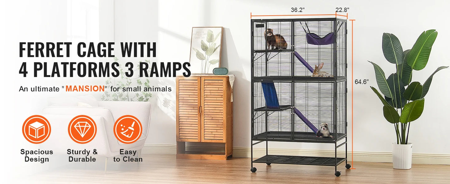 SucceBuy 64.6 Inch Rolling Metal Multi Tier Small Animal Cage