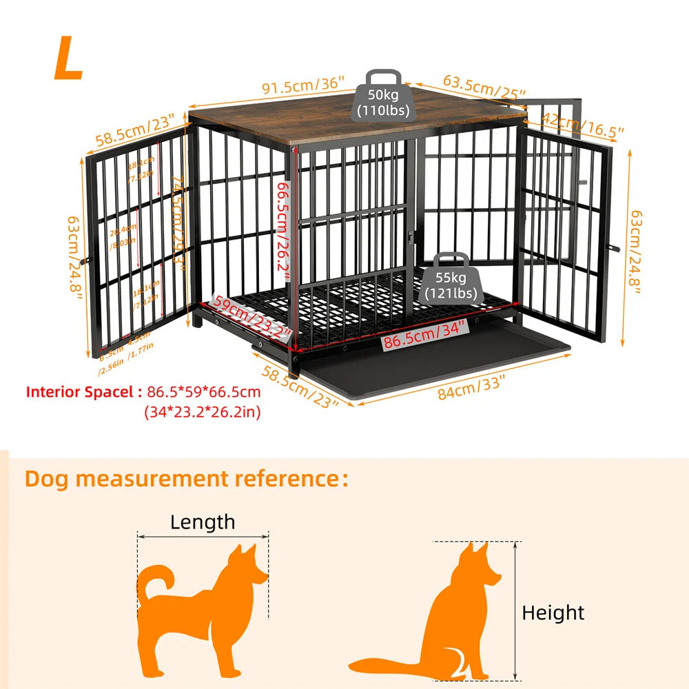BORWART Large Wooden Dog Crate With Latch And Removable Tray