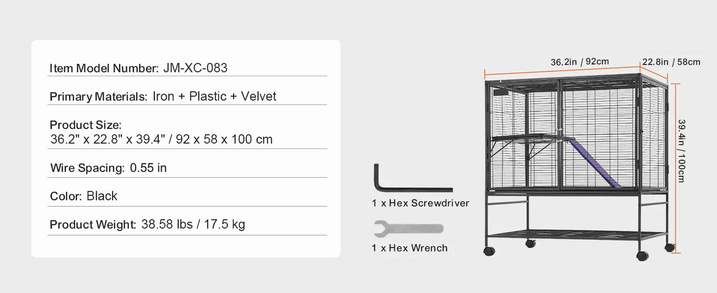 SucceBuy 64.6 Inch Rolling Metal Multi Tier Small Animal Cage