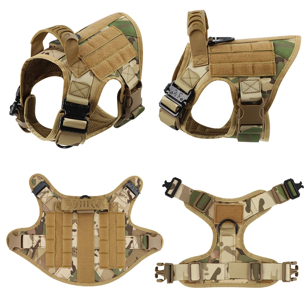 Nylon Tactical Dog Harness Leash Set No Pull Training Military