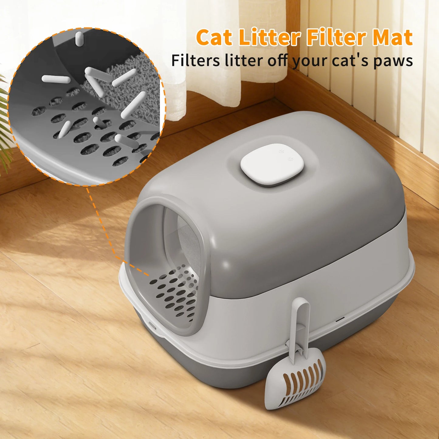 Switchable Open Semi-Enclosed Jumbo Cat Litter Box With Baffle