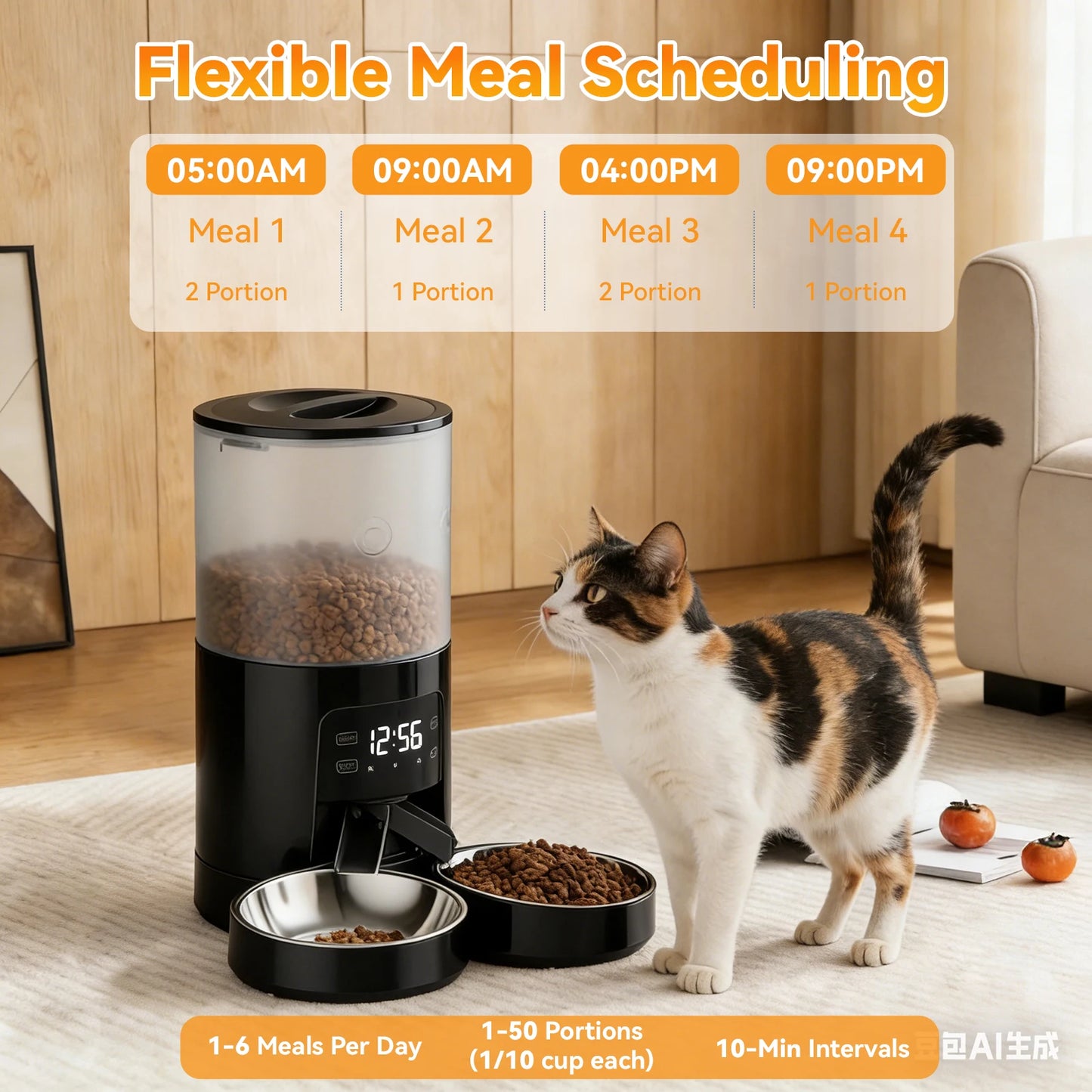 JHK 6L Automatic Cat Feeder With Stainless Bowls