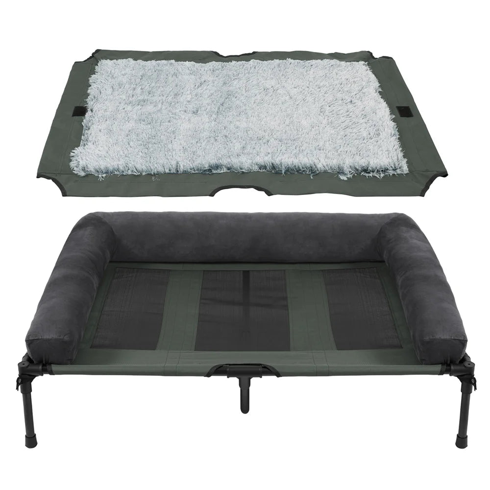BORWART CN Outdoor Raised Dog Bed With Cooling Breathable Mat And Plush Mat