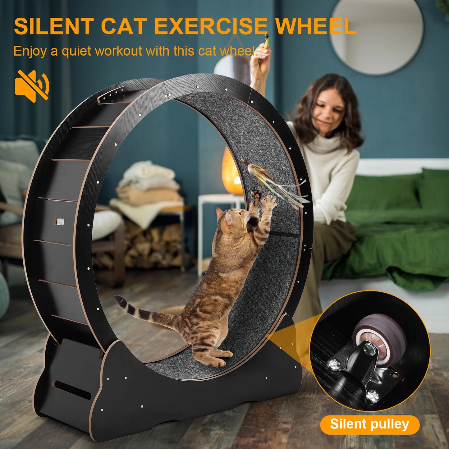 Large 43 Inch Silent Cat Exercise Running Wheel
