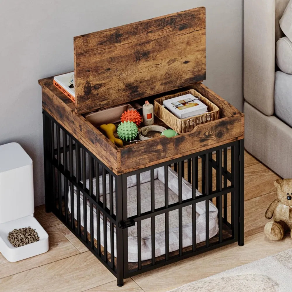 DAFIFY Wood Dog Crate End Table Kennel Flip Top Drawer