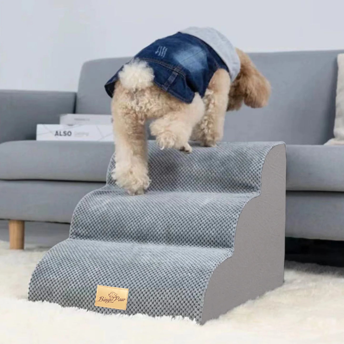Bingopaw Extra Wide Pet Stairs For Dogs With Waterproof Step Ramp