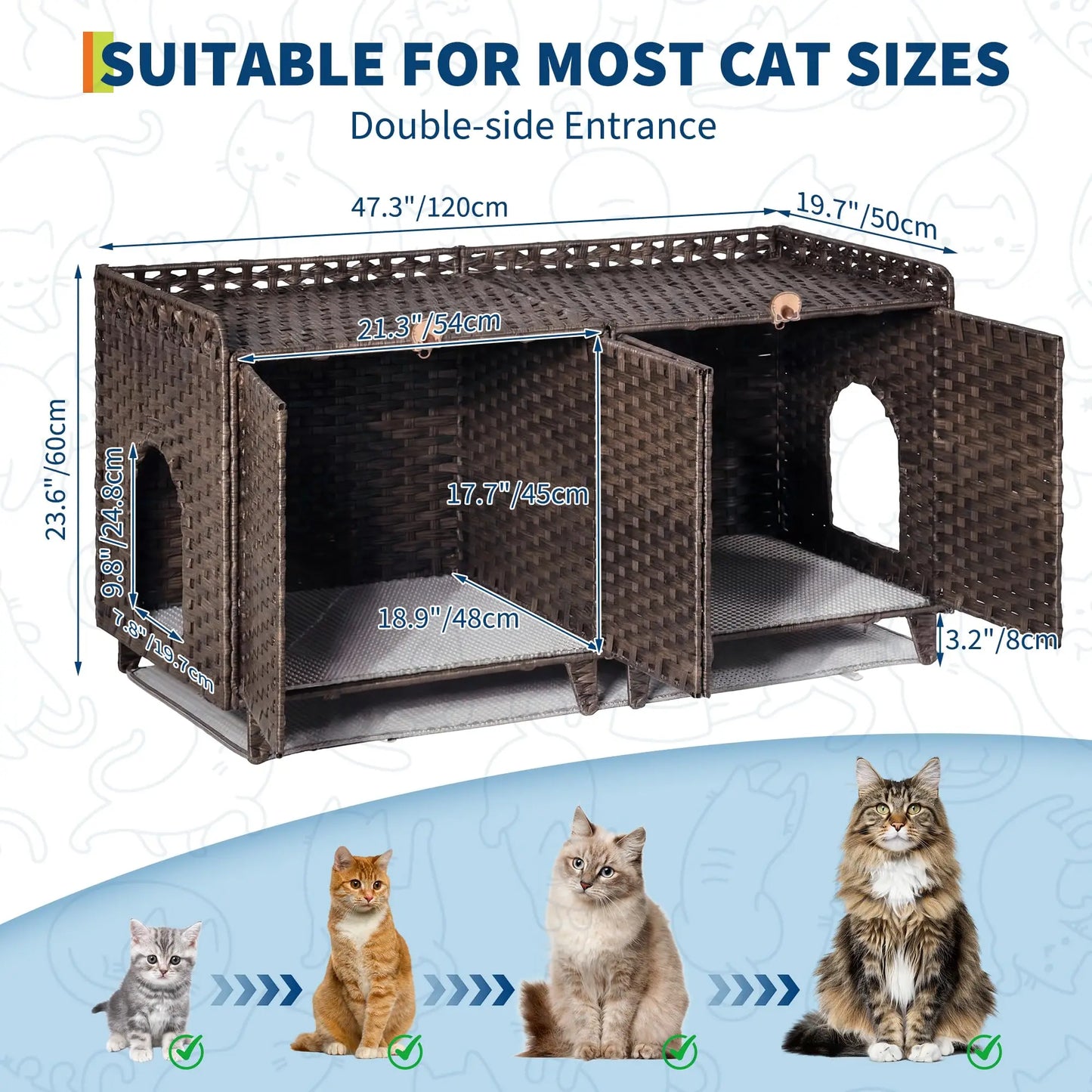 DishyKooker Cat Villa Litter Box Enclosure Rattan For 2 Cats