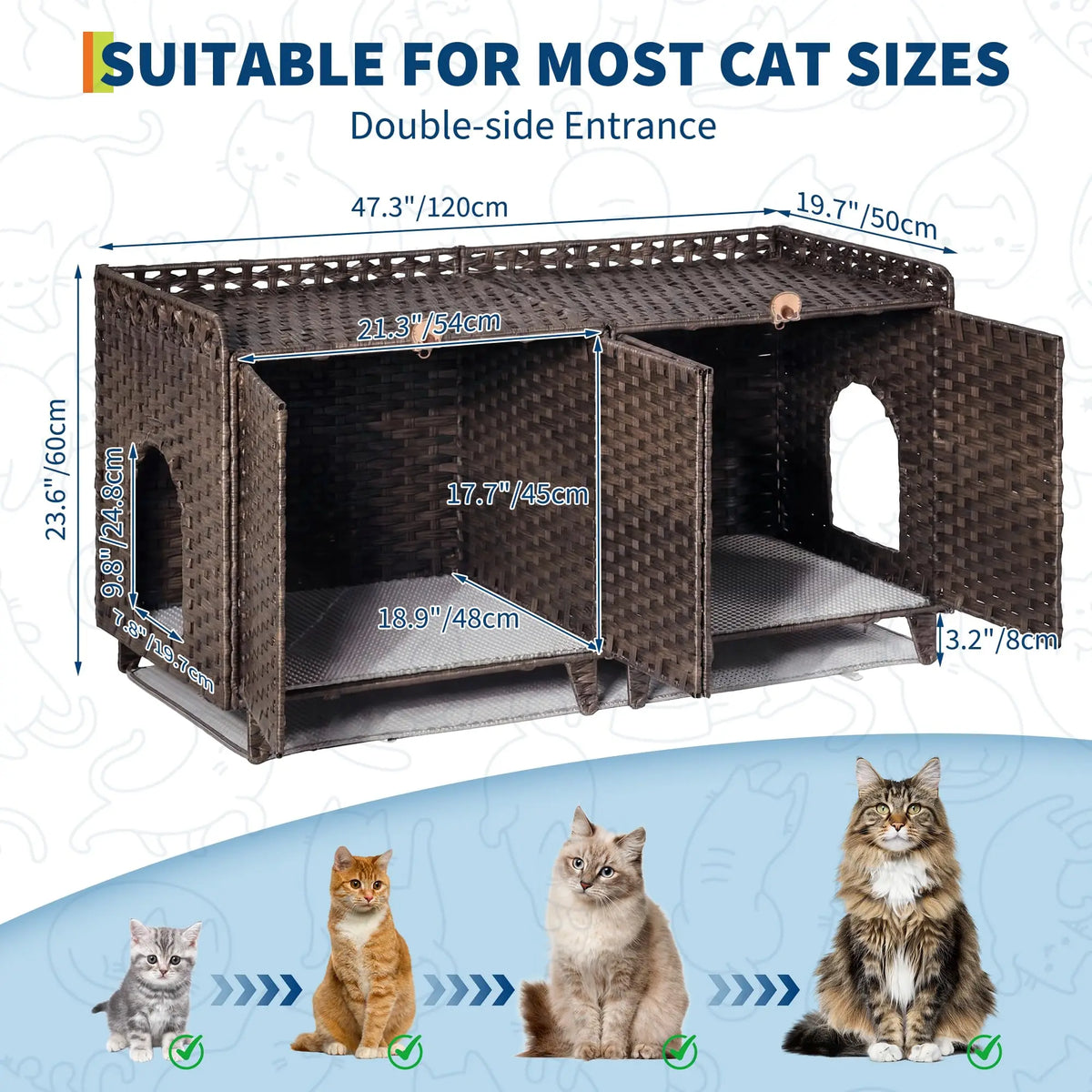 DishyKooker Large Rattan Litter Box Enclosure For 2 Cats