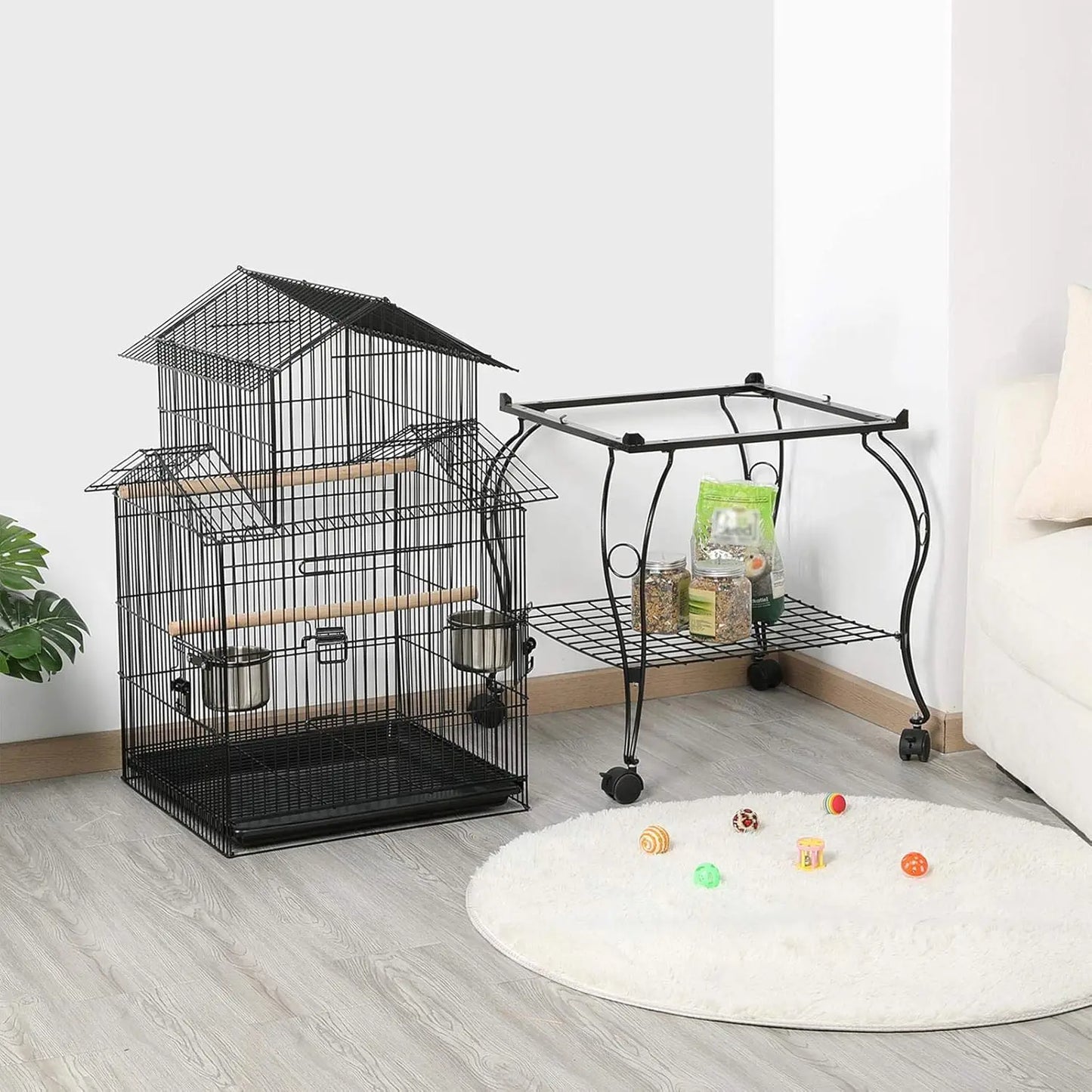 Rolling Parrot Cage With Detachable Stand For Budgie
