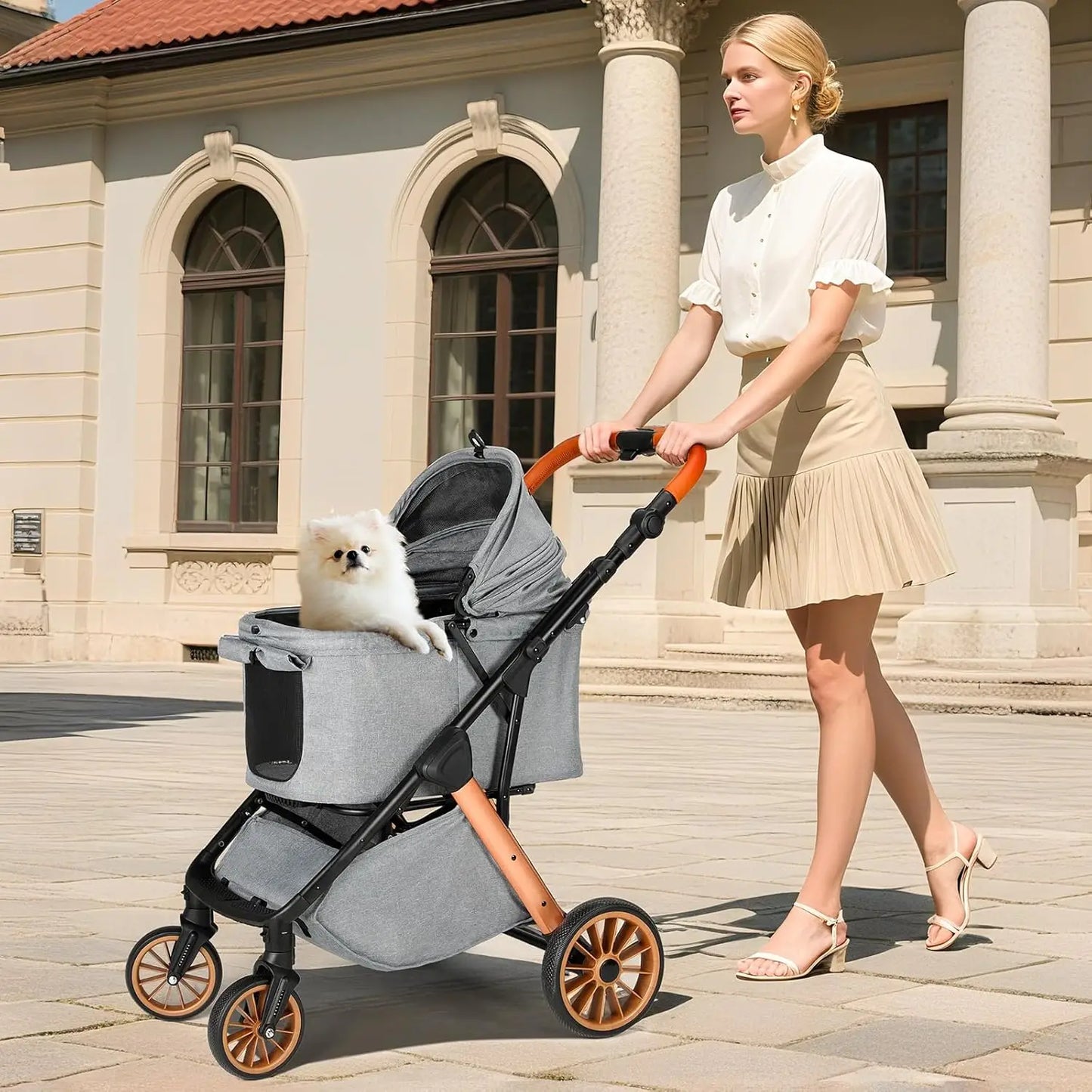 Foldable Pet Stroller All Terrain Travel Carrier With Shock Absorbers