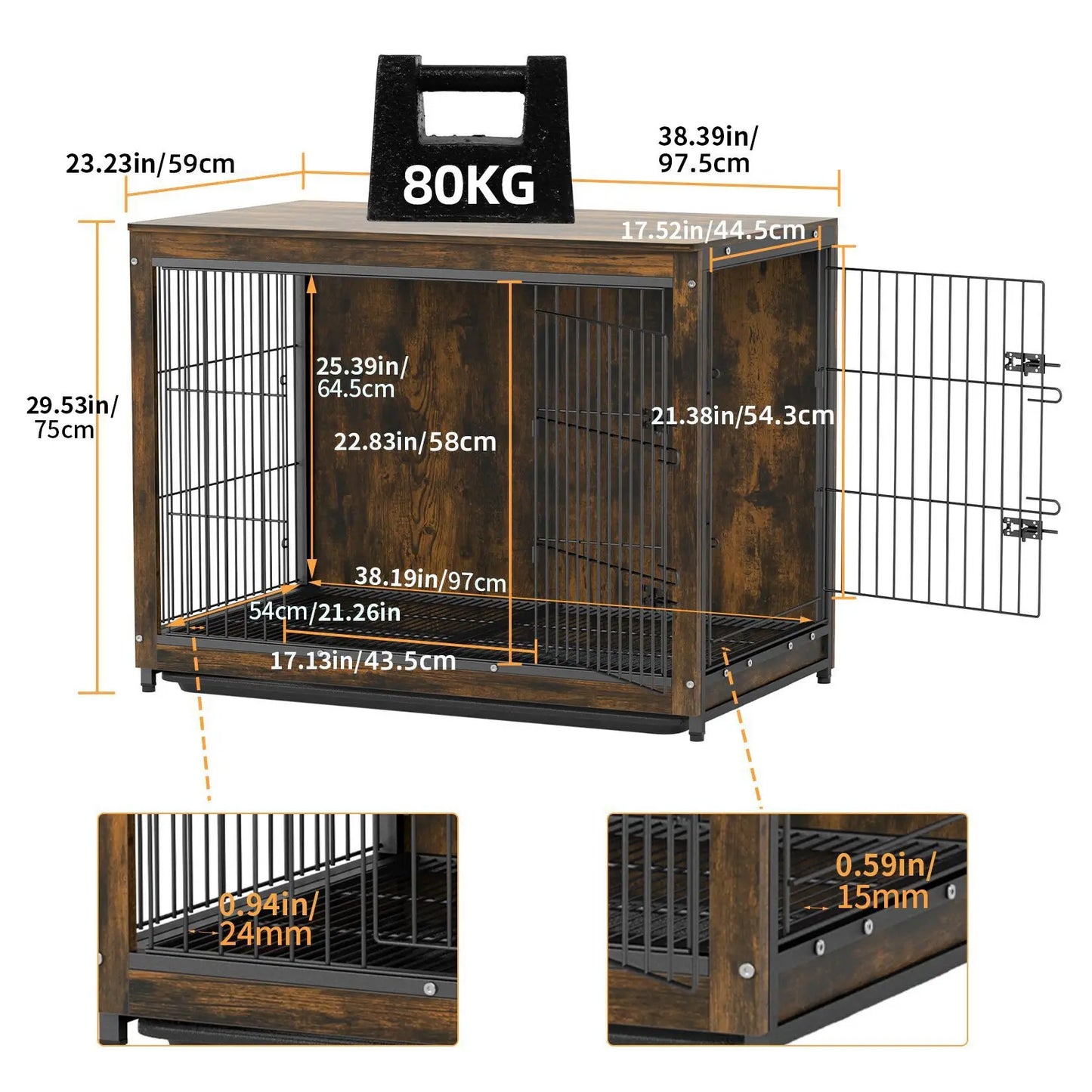 BORWART Elevated Dog Crate Table With Double Doors Removable Tray