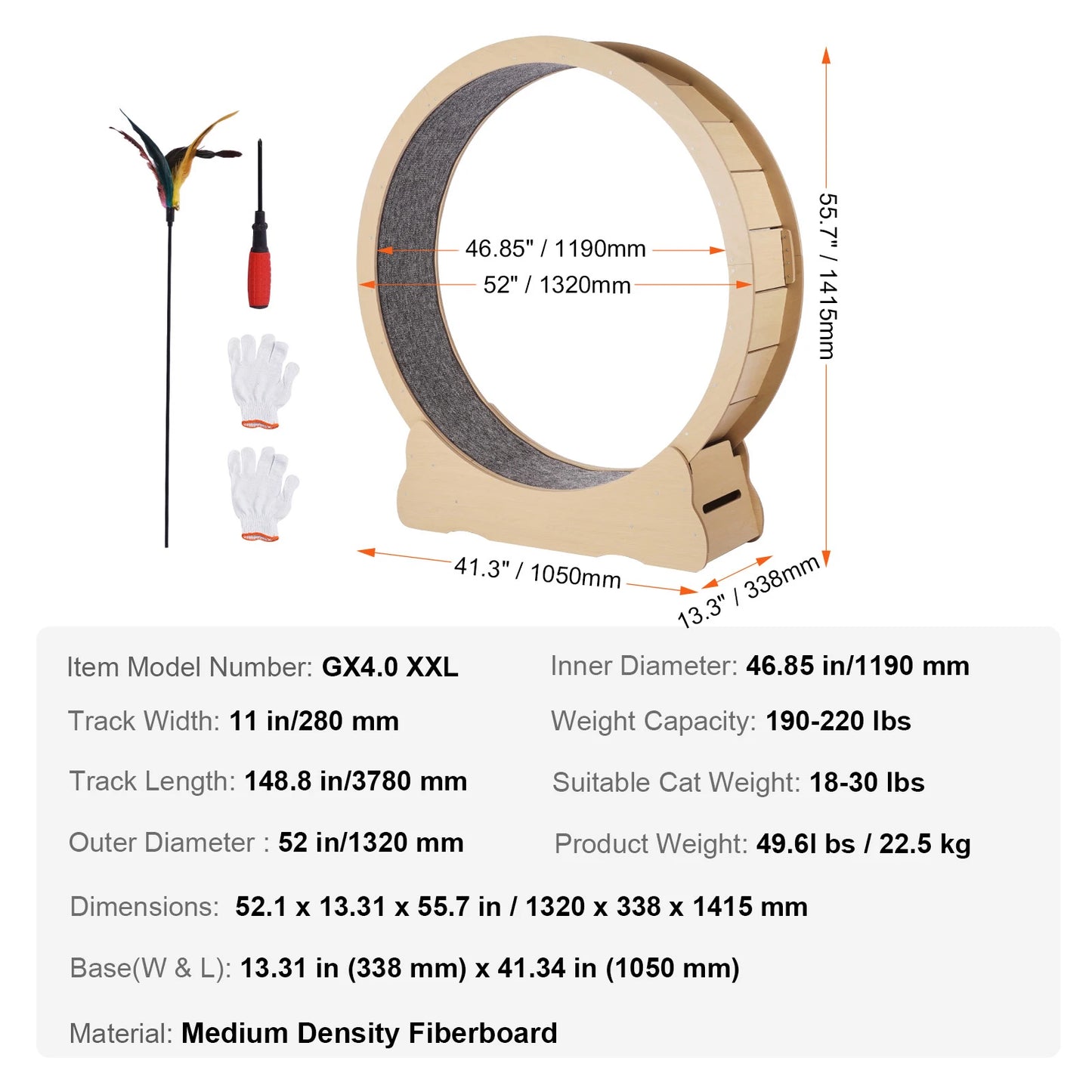 SucceBuy Wooden Cat Exercise Wheel With Detachable Carpet