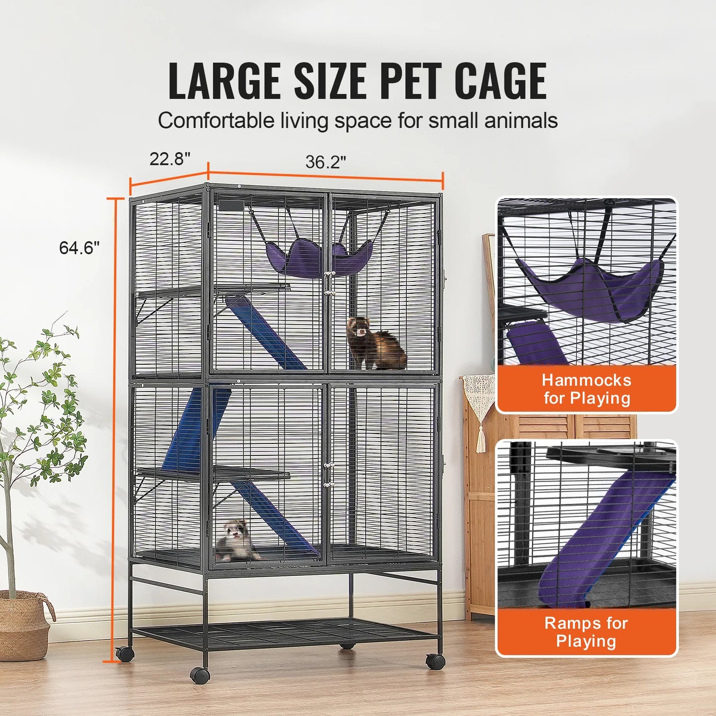 SucceBuy 64.6 Inch Rolling Metal Multi Tier Small Animal Cage