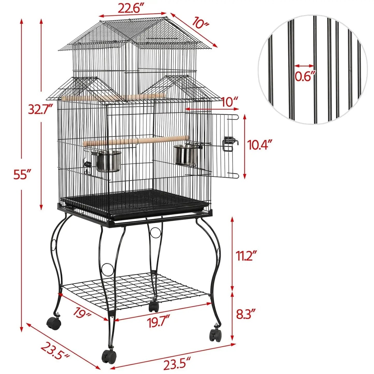 Rolling Parrot Cage With Detachable Stand For Budgie