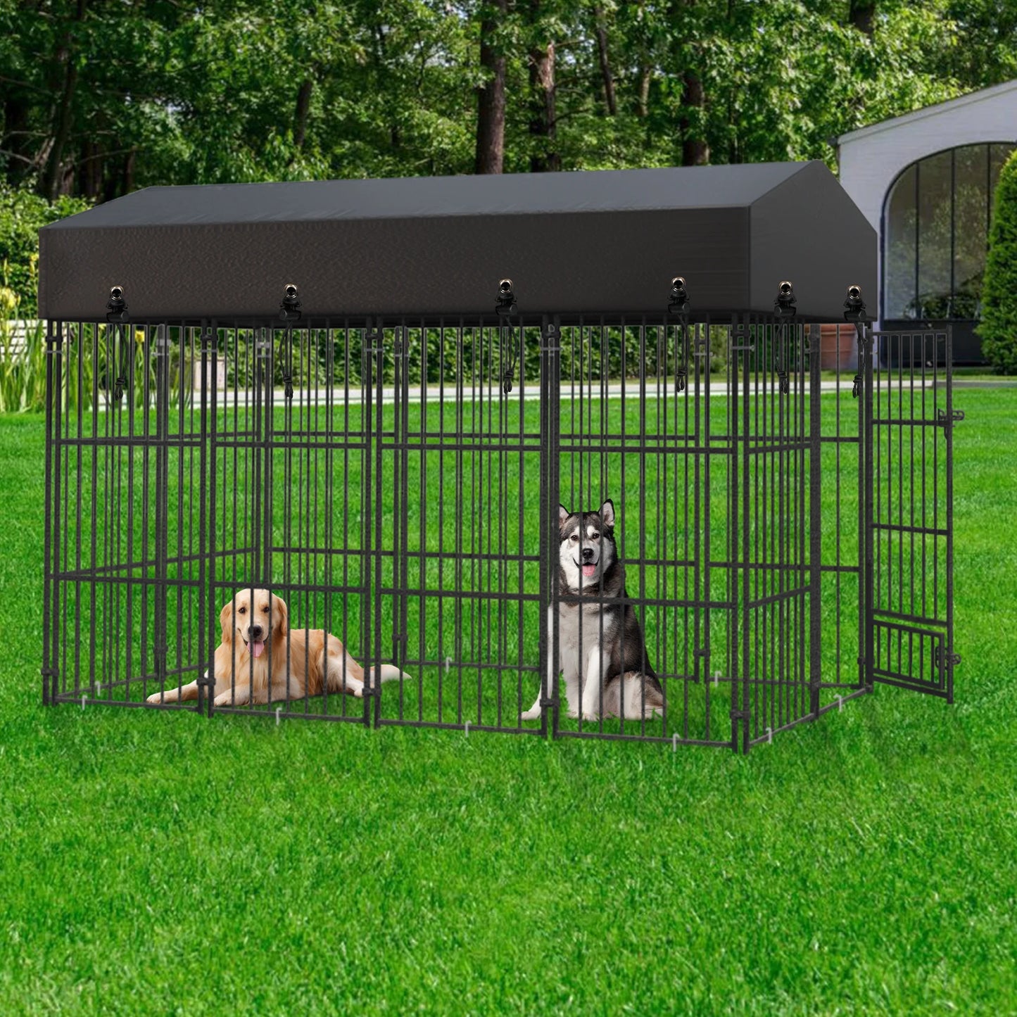 Outdoor Dog Kennel With Roof Heavy Duty Metal Crate Playpen
