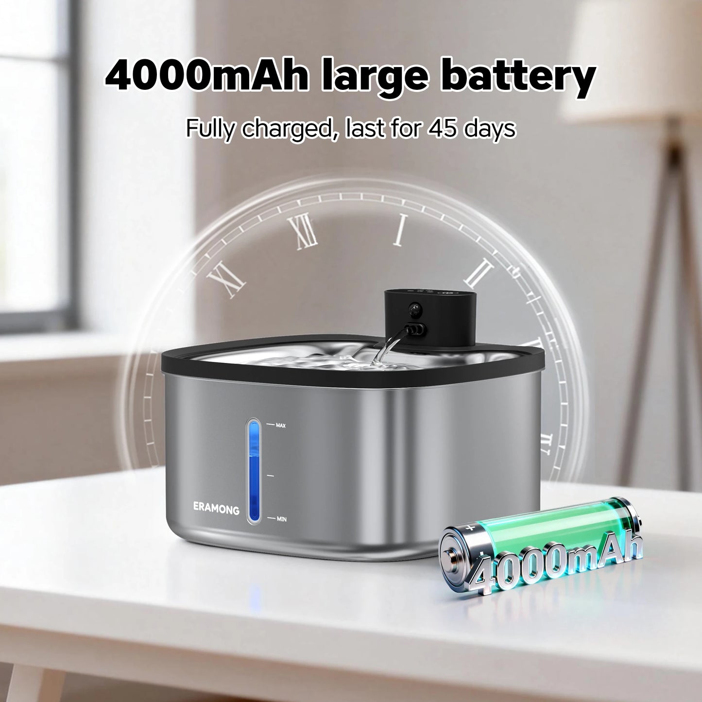 Eramong 3.5L Stainless Steel Wireless Smart Cat Water Fountain
