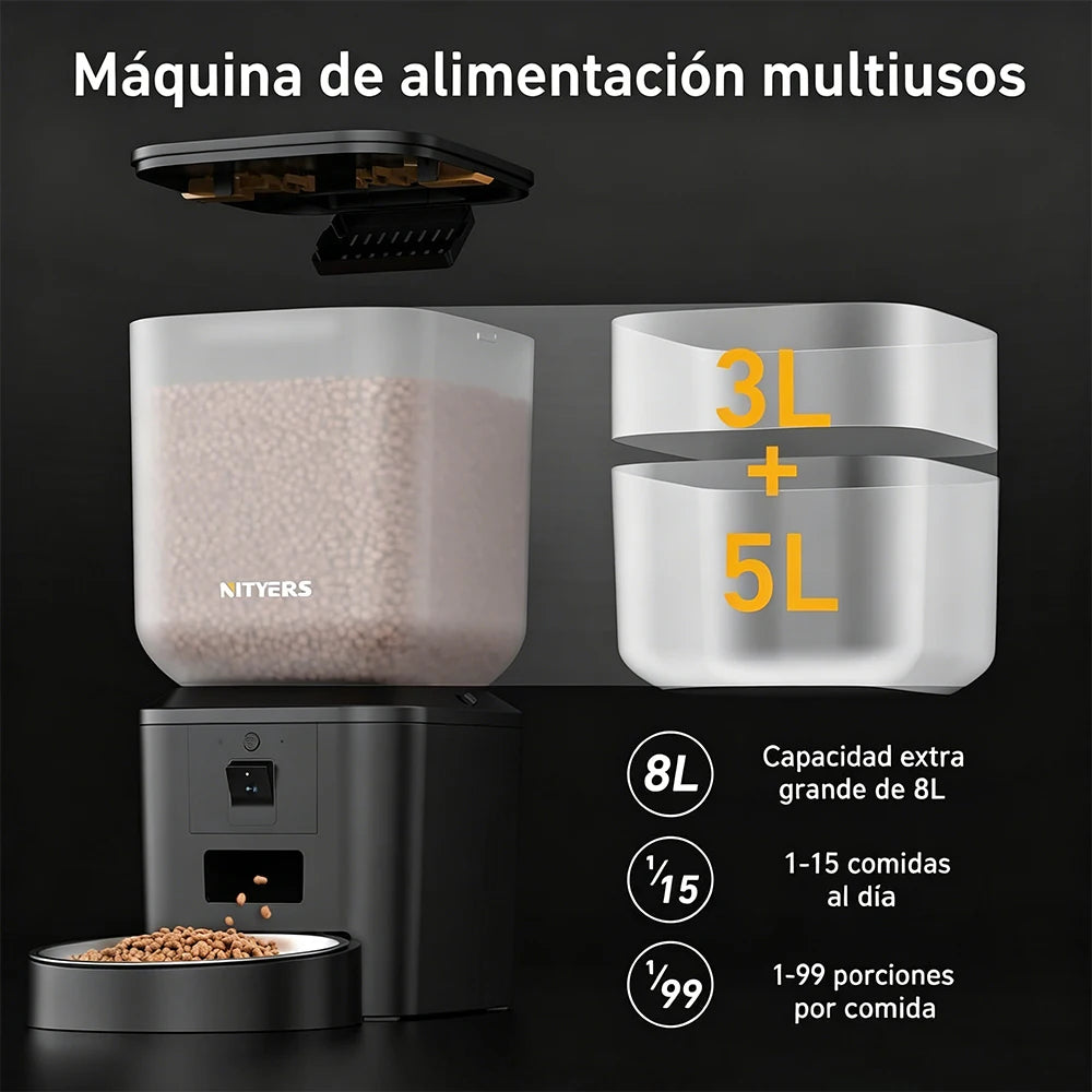 Nityers Automatic Cat Feeder With 1080p Camera Night Vision WiFi