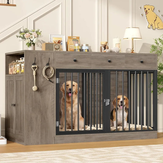 Dog Crate Furniture With Storage Drawers Cabinet Indoor Kennel Divider