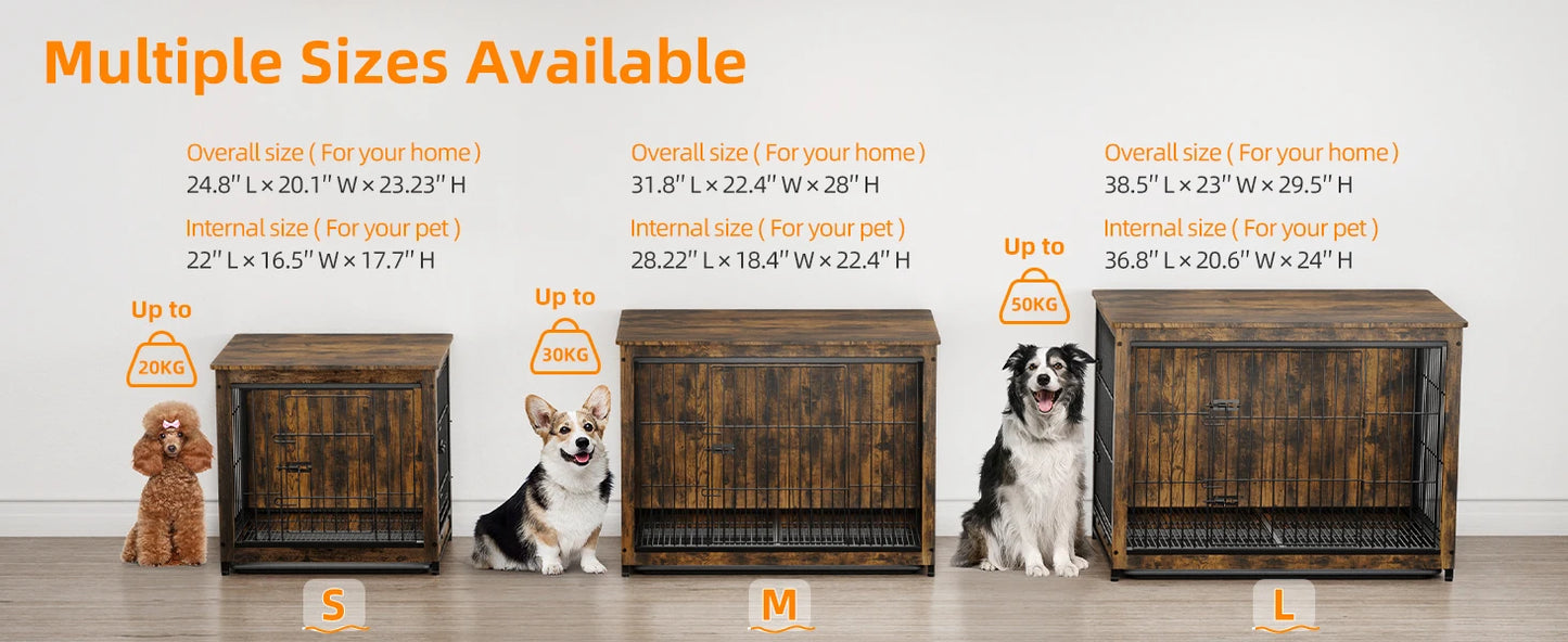 BORWART Elevated Dog Crate Table With Double Doors Removable Tray