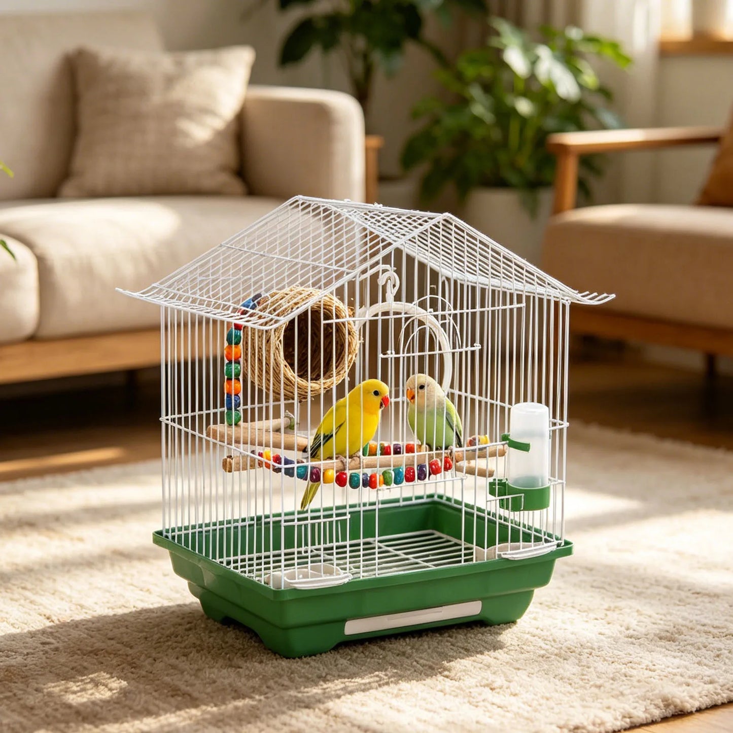 Metal Travel Bird Cage With Perch And Easy Clean Stand For Small Birds