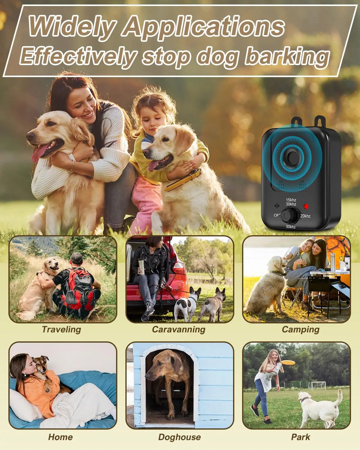 Automatic Ultrasonic Dog Bark Deterrent Device Rechargeable Indoor Outdoor