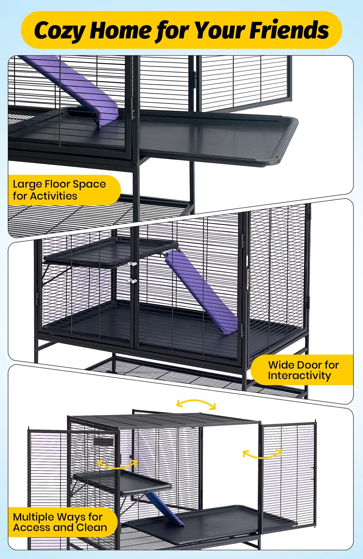 HiMISS Large Multi-Level Small Animal Cage With Ramp And Tray