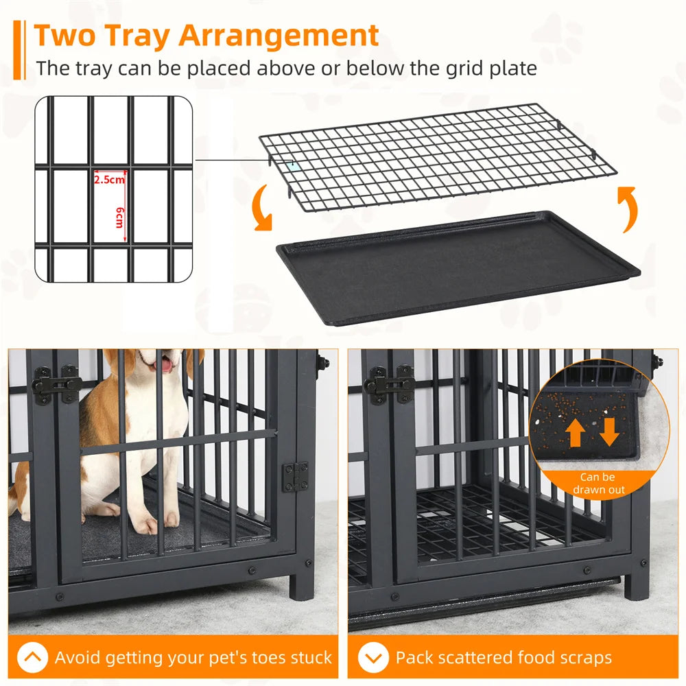 BORWART Large Wooden Dog Crate With Latch And Removable Tray