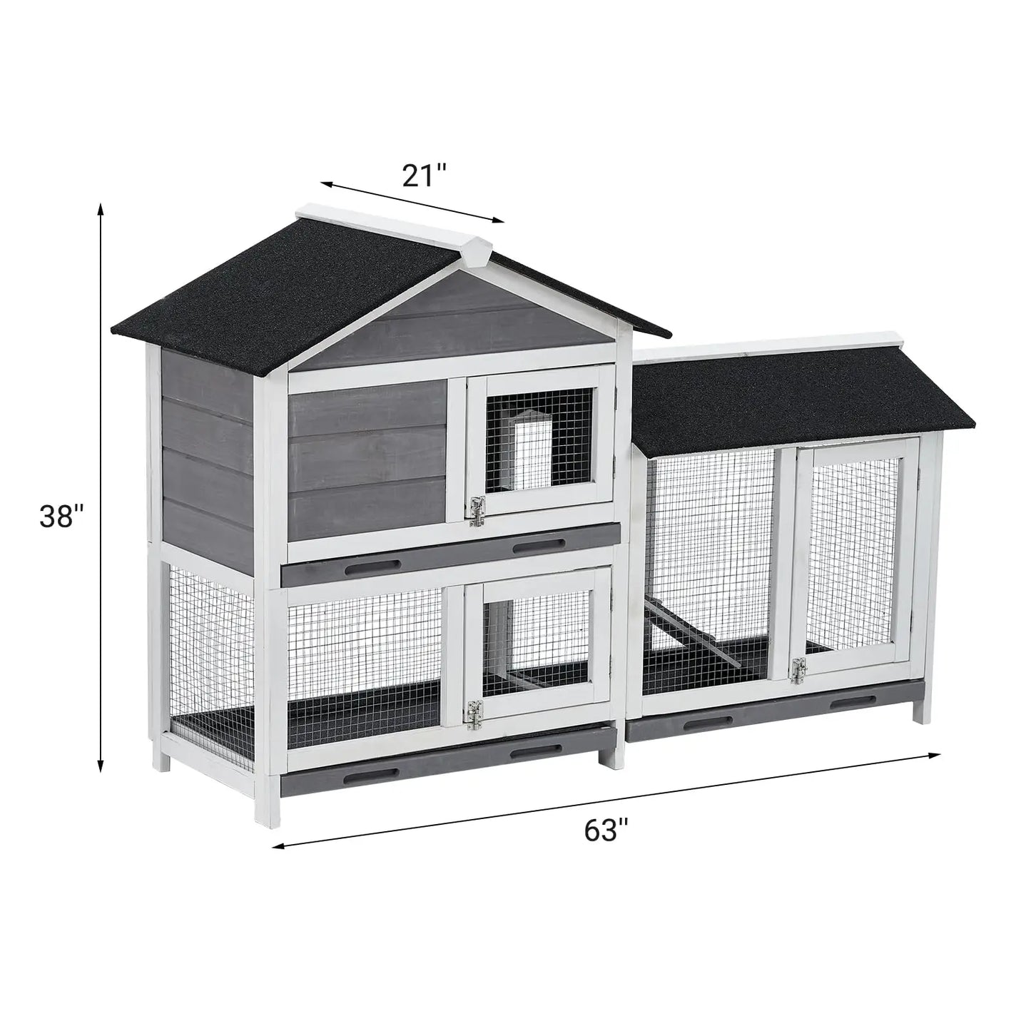 58 Inch Wooden Roof Indoor Outdoor Two Tier Rabbit Hutch