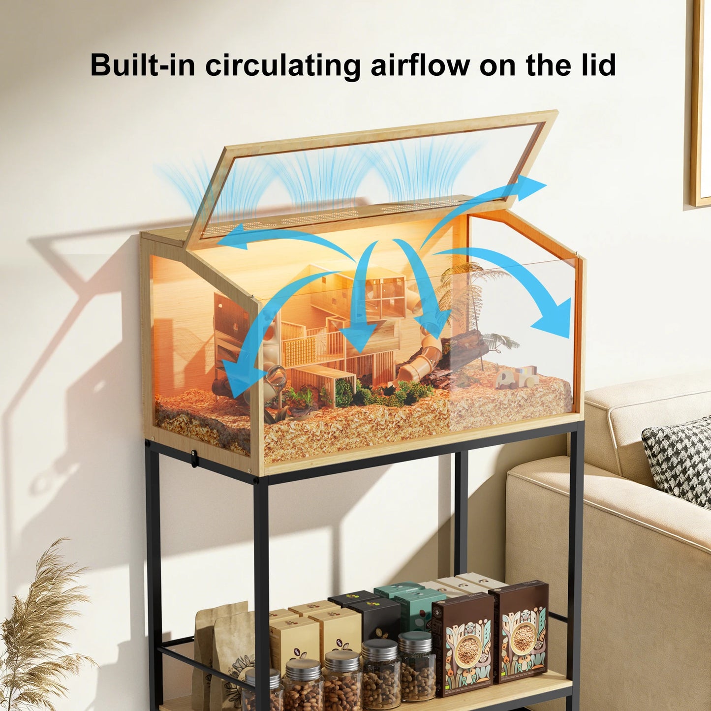 Bingopaw Large Wooden Hamster Cage With LED Light