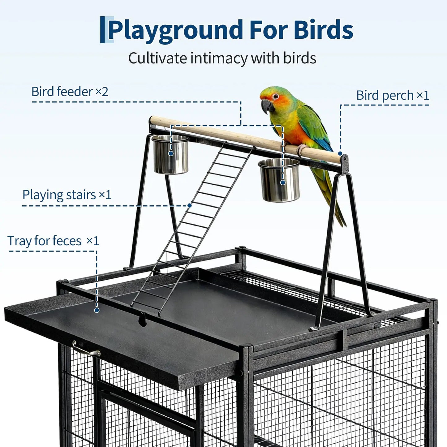 HiMiss 69 Inch Extra Large Parrot Bird Cage With Play Top And Rolling Stand